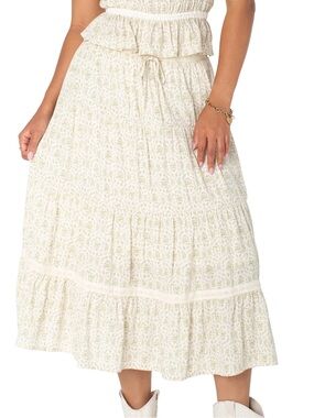 NWT Bridgerton X Celebrity Pink Collab Ditsy Floral Tiered Pull On Midi Skirt XS